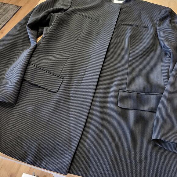 DKNY Donna Karen Wool Mandarin Collar Invisible Button Pinstripe Coat 8 - Picture 2 of 11